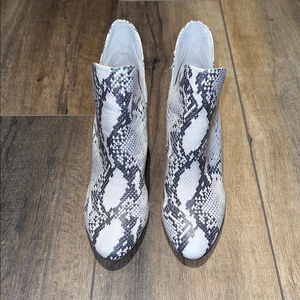Steve Madden Black and White Snake Print Ankle Booties